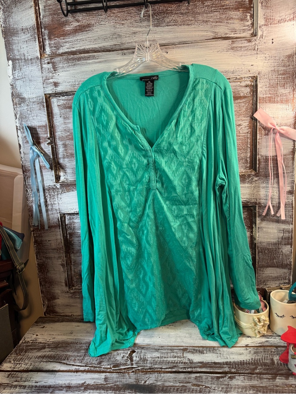 RXB Teal Lace-Front Long Sleeve Tunic